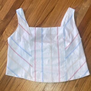 Maurices Plus XXL White Crop Tank Top with Blue & Red Stripes